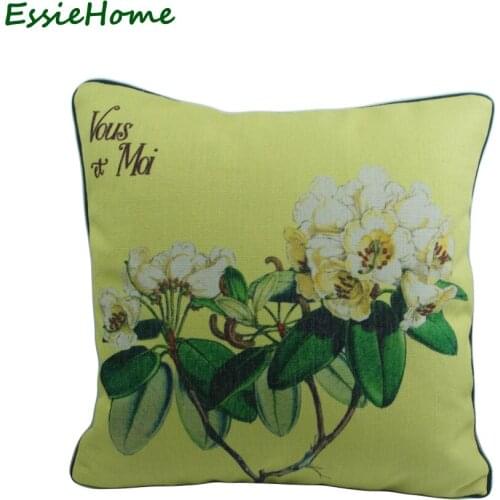 ESSIE HOME Hand Draw Vintage Print Floral Cotton Linen Pillow Cushion Cover Throw Yellow Pillow Case Pillow Apocynum Plumeria