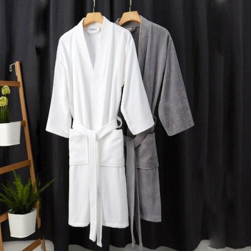 Women 100% Cotton Thick Terry Bathrobe Water Sucking LightWeight Waffle Towel Bath Robe Plus Dressing Gown Kimono Men Sleepwear