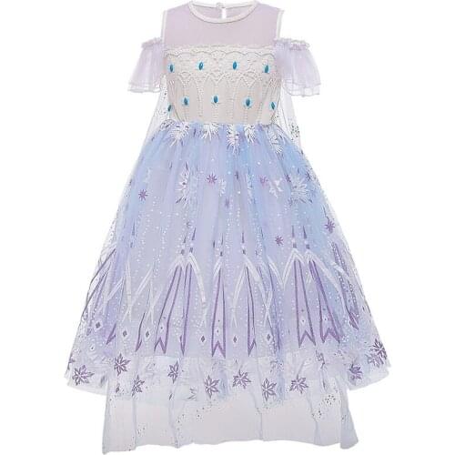 Ghildren Princess Costume Snow Queen 2 Elsa Party Dress Girls Summer Casual Mesh Princess Dress Party Performance Costume 3-10 Y