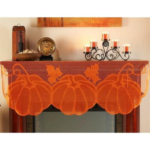 Pumpkin Lace Fireplace Cloth Pumpkin Maple Leaf Orange Spice Fall Thanksgiving Party Decor Tablecloth Fall Thanksgiving