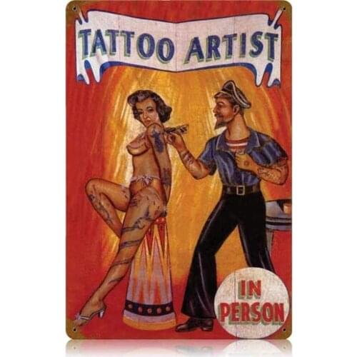Losea Tattoo Artist - Pin-Up Girl Metal Tin Sign Wall Art Decor for Living Room Vintage Art Coffee Bar Signs Home Decor Gifts