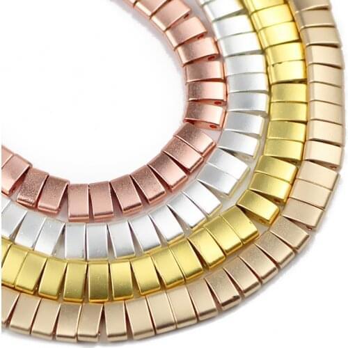 JHNBY Matte Two hole Gold Silverr 5x2.5mm Rectangle Hematite Natural Stone Spacers Loose Beads For Jewelry Making Diy bracelets