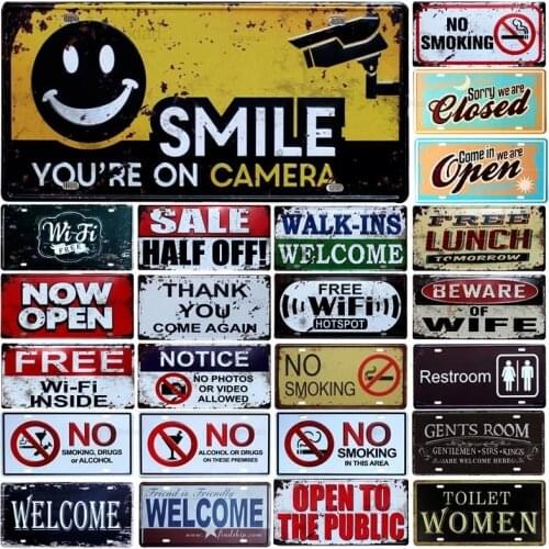 Retro Shabby Car Plate License Metal Signs Danger Stop Warning Text Iron Plate Wall Plaques Bar Club Room Home Decoration