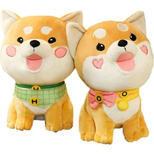 Cute Round Face shiba inu Dog Doll toy Stuffed Animals Cartoon Japan Anime Dog Toy with Scarf Pink Cheek Dog toys for Baby Kids