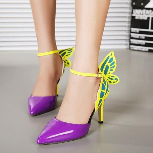 Fashion Thin High Heels Women Pumps 8.5cm Butterfly Heels SandalsSexy Wedding Shoes Party yellow purple black