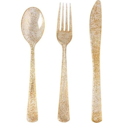Gold Party Disposable Tableware Set Party Cutlery Table Decoration Plastic Silverware Wedding Birthday Party Supply 24pcs/36pcs