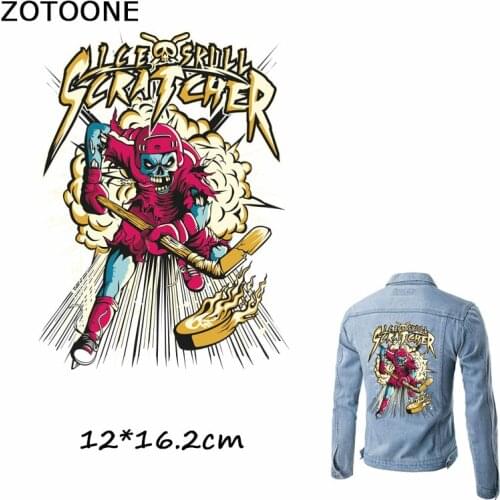 ZOTOONE Cool Biker Patches Motorcycle Skull Hockey Athlete Patches Iron on Heat Transfers for Clothes Decoration DIY Accessory E