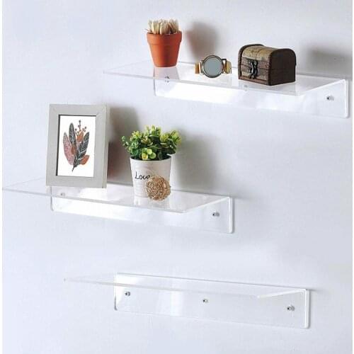2Pcs Wall Ledge Shelf Wall Mounted Multi-purpose Acrylic Rectangular Clear Lightweight Floating Shelf Bathroom Kitchen Bedroom