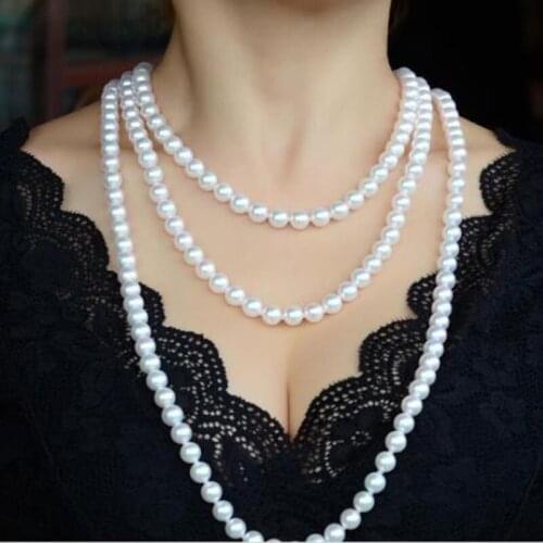 Gorgeous 9-10mm south sea round white pearl necklace 38inch 14k