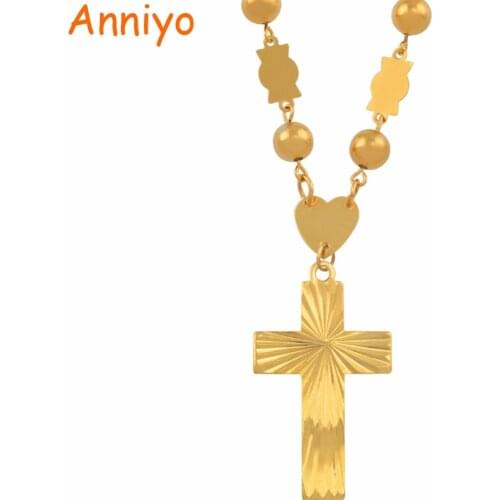 Anniyo Marshall Necklaces Beads Chains With Cross Pendant for Women Gold Color Hawaii Micronesia Islands Jewelry Gifts #138606