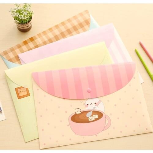 10 / Piece A4 Folder Cartoon Animal Folder Button Pvc File Information Test Paper Bill Information Bag Student Learning Supplies