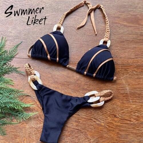 Weave triangle swimsuit separate biquinis Halter micro swimwear women 2020 new two piece suit Ring sexy bathing suit swimming