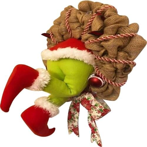 Christmas Thief Burlap Stealer Design Home Front Door Wreath Hoop Xmas Decor Santa Claus Christmas Tree Ornaments 2021