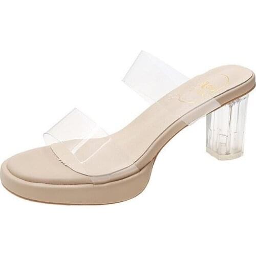 Transparent High Heels Women Square Toe Sandals Summer Shoes Woman Clear High Pumps Wedding Jelly Buty Damskie Heels Slippers