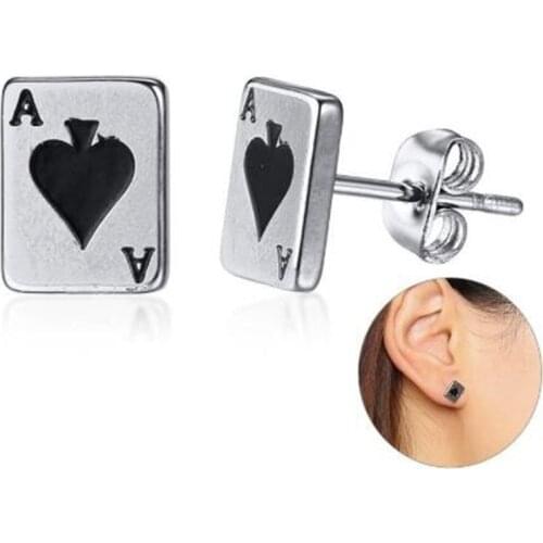 Lucky Spades A Poker Stud Earrings for Women Men Stainless Steel Fashion hip hop Jewelry
