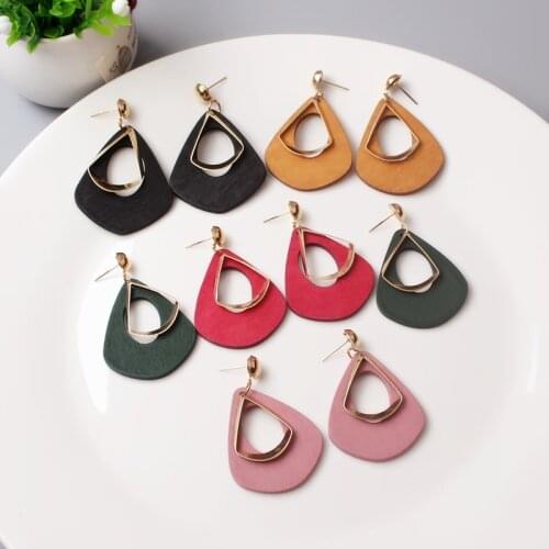5Colors Statement Big Water Drop Earring for Women Red Green Pink Long Wooden Hollow Geometry Brincos Wedding Party Jewelry Gift
