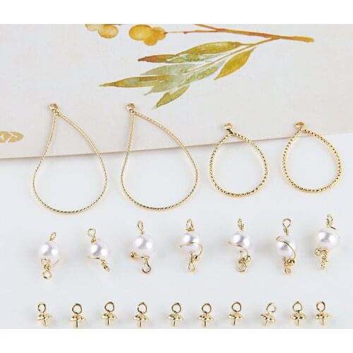 6pcs Copper-plated batch flower Earrings for Women hollow water drop pearl winding flower hat DIY jewelry earring material