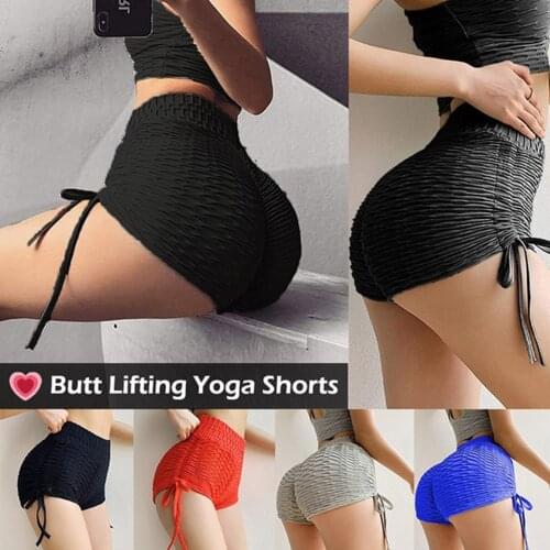 KIWI RATA Butt Lifting Yoga Shorts for Women High Waist Tummy Control Hot Pants Textured Ruched Sports Gym Running Beach Shorts