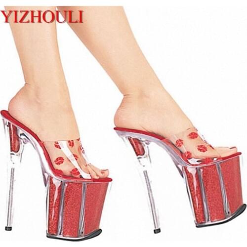 20cm High-Heeled Shoes Sexy Crystal Shoes Slippers 8 Inch Lady High Heel Shoes Sexy Exotic Dancer Shoes