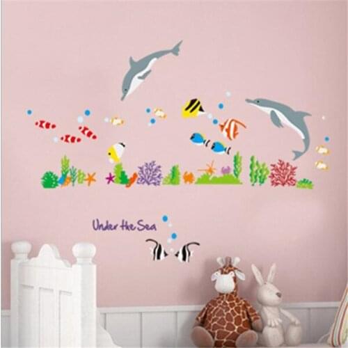 Vivid Cartoon Dolphin Underwater World Diy Wall Sticker Living Room Bedroom Wall Decor Art Mural wall stickers for kids rooms