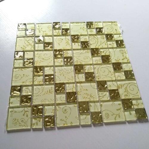 Yellow flower Gold Glass mosaic tiles for mesh backing bathroom wall floor kitchen backsplash tile Showrroom Cabinet Fireplace