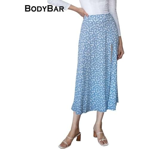 Vintage Floral Print Skirts High Waist Casual Long Skirt For Woman Sexy Beach Midi Clothing Summer Slit Party A Line Dress Mujer