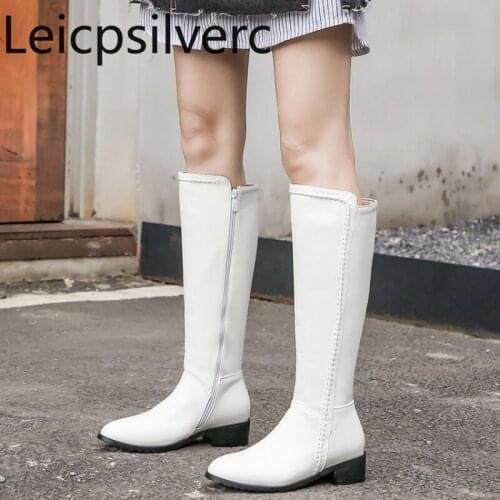 Womens Boots Autumn And Winter The New fashion Round head zipper Thick heel Low-heeled High tube Womens shoes plus size 32-43