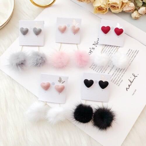 Autumn And Winter Cute Fur Ball PomPom Long Drop Earrings for Women Fashion Heart Unique Soft Pom Pom Dangle Earring Jewelry