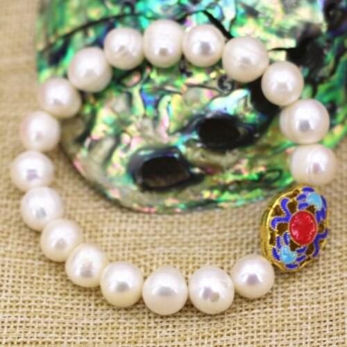 8 style natural black white freshwater cultured pearl beads strand bracelet women cloisonne accessories jewelry 7.5inch B3082