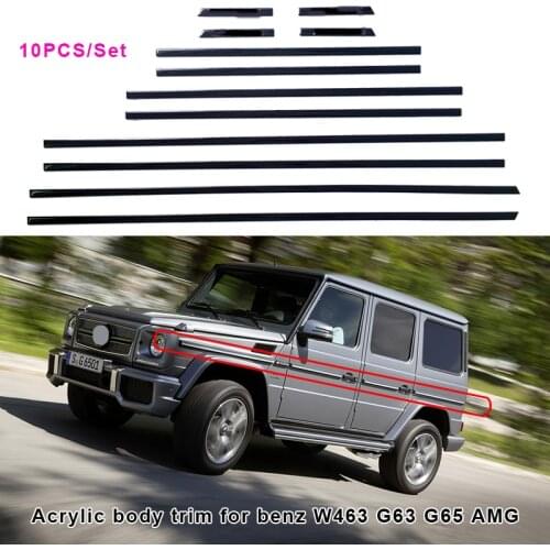 10pcs Acrylic Side Body Moulding Cover Trim Accent For Benz AMG BRABUS W463 G63 G65 G500 Sticker Accessories car styling