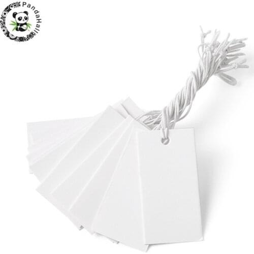 100pcs Blank Label Kraft Paper Card Greeting Hanging Tag Wedding Favour Gift Tag Blank Price Label Rectangle White, 35x18mm