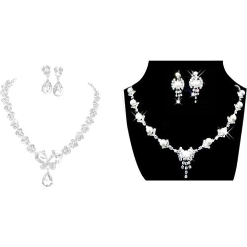 2 Set Womens Jewelry Set Necklace And Earrings Kit Rhinestone Butterflies Decorative Accessory For Wedding - A & B