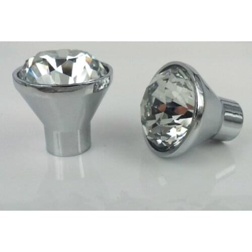 25mm 30mm modern fashion rhinestone furniture knob clear glass crystal drawer win cabinet knob pull silver chrome dresser handle