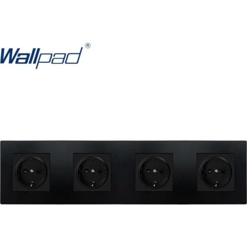 4 EU German Socket Black Wallpad Luxury Wall Power Electrical Outlet Sockets PC Panel