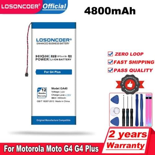 LOSONCOER 4800mAh GA40 Battery For Motorola Moto G4 Plus XT1625 XT1622 XT1644 XT1643 XT1642 XT1640 XT1626
