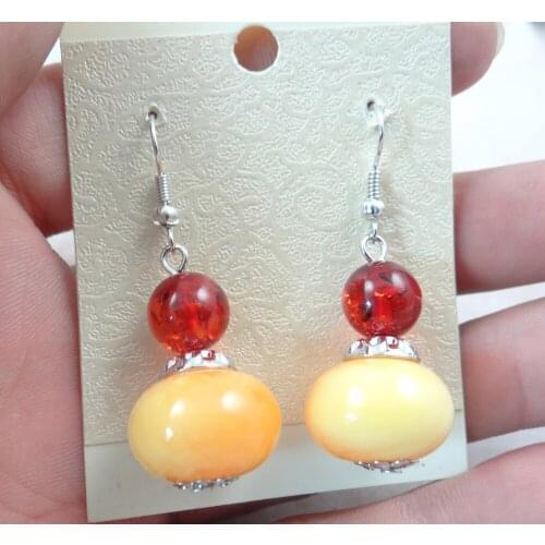 Free shipping 1pair Fashion Precious Modernist TEARDROP GOLDEN HONEY PRESSED AMBERS earring jewellery making C43