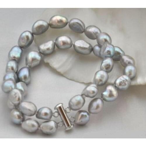 HOT 2strands 8-9mm baroque gray freshwater pearl bracelet 7.5''AA