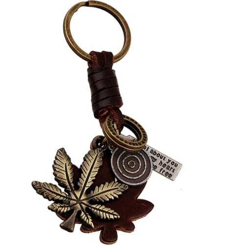 10PCS Vintage Bronze Leaves Keychain Bag Keyfobs Key Finder Charm Car Key Chain Ring Holder Novelty Jewelry Souvenirs Gift FY025