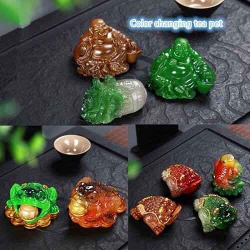 Color change tea pet creative tea play frog wealthy safety bring home decoration resin vegetables animals buddha tea accessories