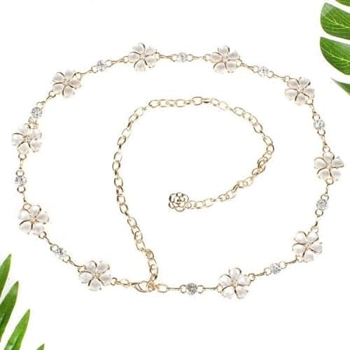 Flower Waistchain Female Fashion Crystal Waistbelt Diamond Inlay Metal with Dress Sweet Decorative Fine Belt B-9085