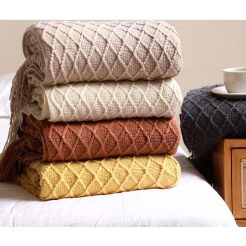 Brick-red Soft Chunky Blanket for Bed Sofa Plaid Textured Solid Grey Yellow Sofa Couch Cover Throws Decorative Knitted Blanket