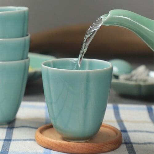 Chinese Teacup Flat Cup Microwave and Dishwasher Safe 4.7oz Ceramic Coffee Mug Creative Shape Porcelain Drinkware Glaze Pottery