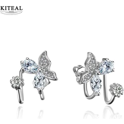 KITEAL Fashion jewellery charms female earrings Butterfly inlaid zircon earrings butterfly cuff bijoux women