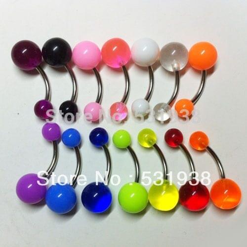 100pcs body belly button rings piercings acrylic stainless steel mixed colors 1.2*5/8*22mm for women body jewelry wholesale 2015