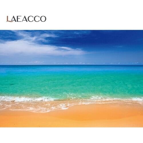 Laeacco Summer Holidays Sea Beach Sand Blue Sky Cloudy Natural View Scenic Photographic Background Photo Backdrop Photo Studio