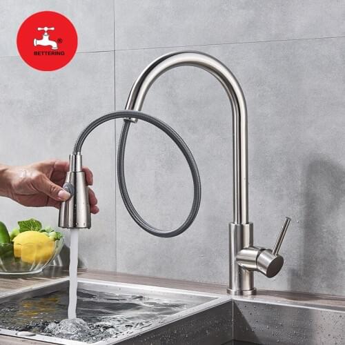 Brass Mixer Flexible Kitchen Tap Matt Black Faucet Single-Handle Cold & Hot Water Pull Out Spray 360 Rotation Taps Stream Deck