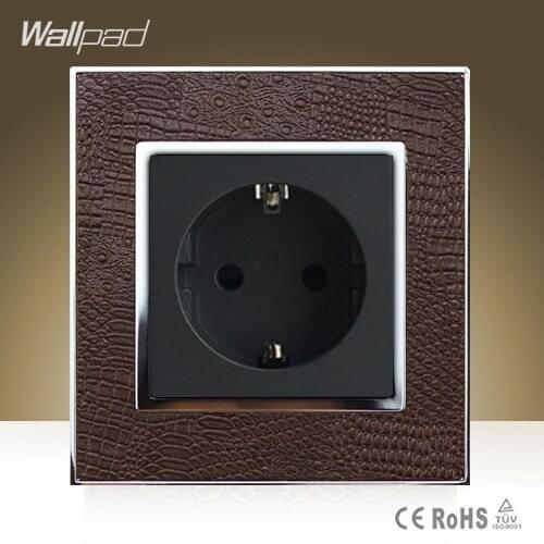 Hot Sale Wallpad Hotel Project Luxury 16A 16 Amp European Socket Goats Brown Leather EU Power Supply Outlet Free Shipping