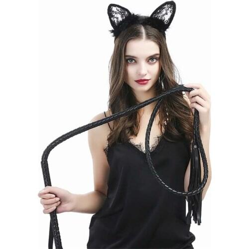 Fashion Sexy Women Girl Hairbands Lace Cat Animal Fox Ears Black Whip Toys Hen Party Headwear Costumes Cosplay