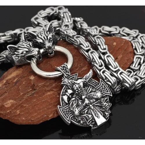 Mens Stainles Steel Wolf Head Necklace Viking Crow Warrior Pendant Punk Simple Titanium Steel Domineering Emperor Chain Jewelry