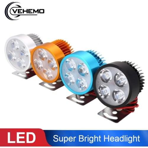 Vehemo Super Bright Universal Motorcycle E-bike LED Headlight Headlamp Scooters Spotlight Front DC 12V Driving Spot Head Light